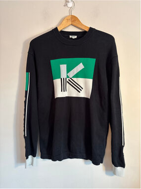 Kenzo Colourblock Crewneck K Sweater Mens Medium Black Green White Streetwear